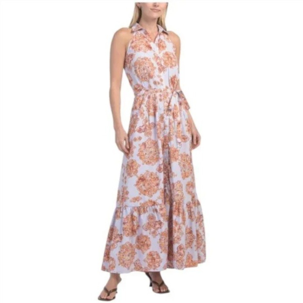 Tulip Sleeveless Maxi Dress Large NWT Collar Lavender Button Front Tie Waist